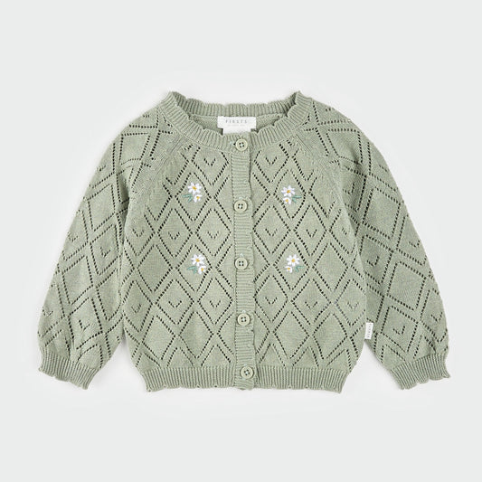 Sage Pointelle Knit Cardigan | Petit Lem