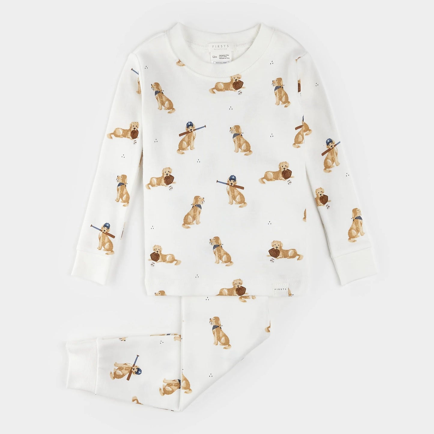 Golden Retriever Print on Off-White Infant PJ Set | Petit Lem