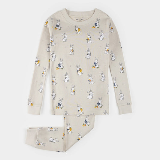 Egg Hunt Print on Crème PJ Set | Petit Lem