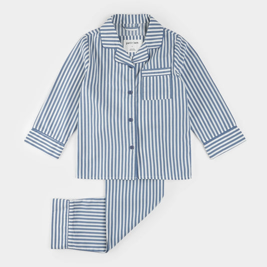 Blue Striped Poplin PJ Set | Petit Lem