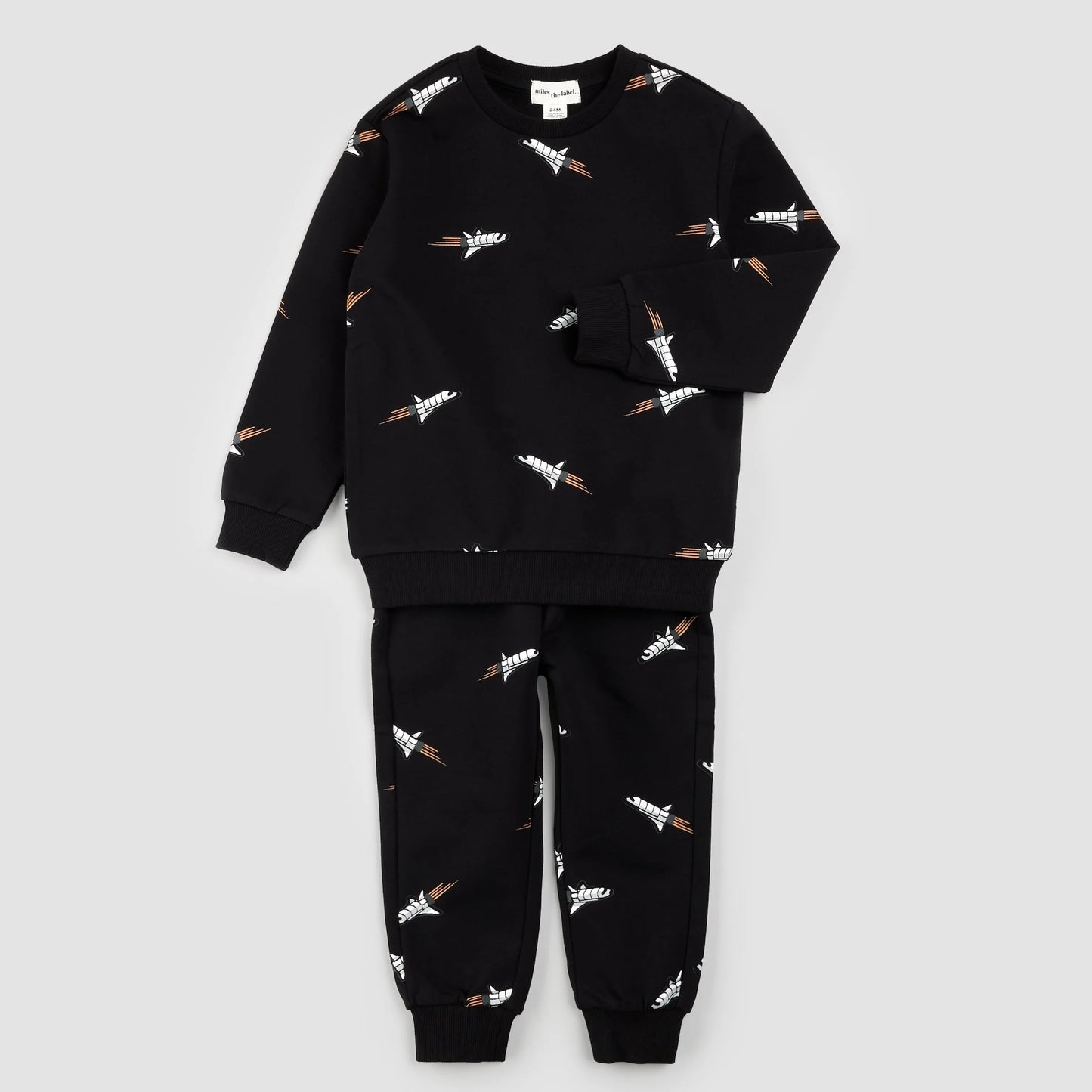 Space Shuttle Print on Black Jogger Set | Miles The Label