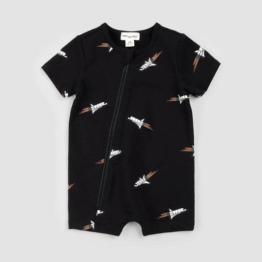 Space Shuttle Print on Black Romper | Miles The Label