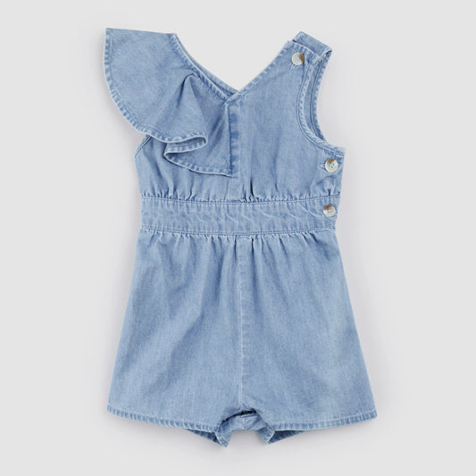 Sky Ruffled Chambray Romper | Miles The Label