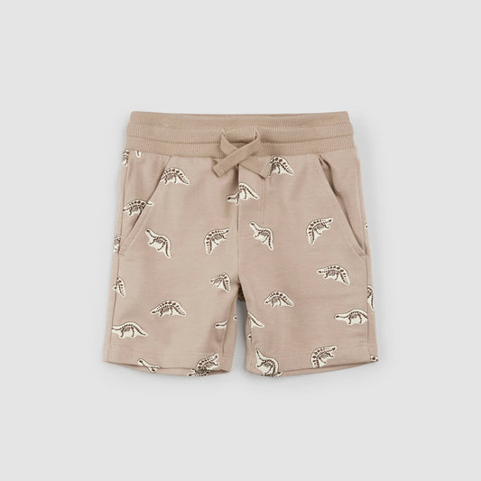 Dino Fossil Print on Taupe Shorts