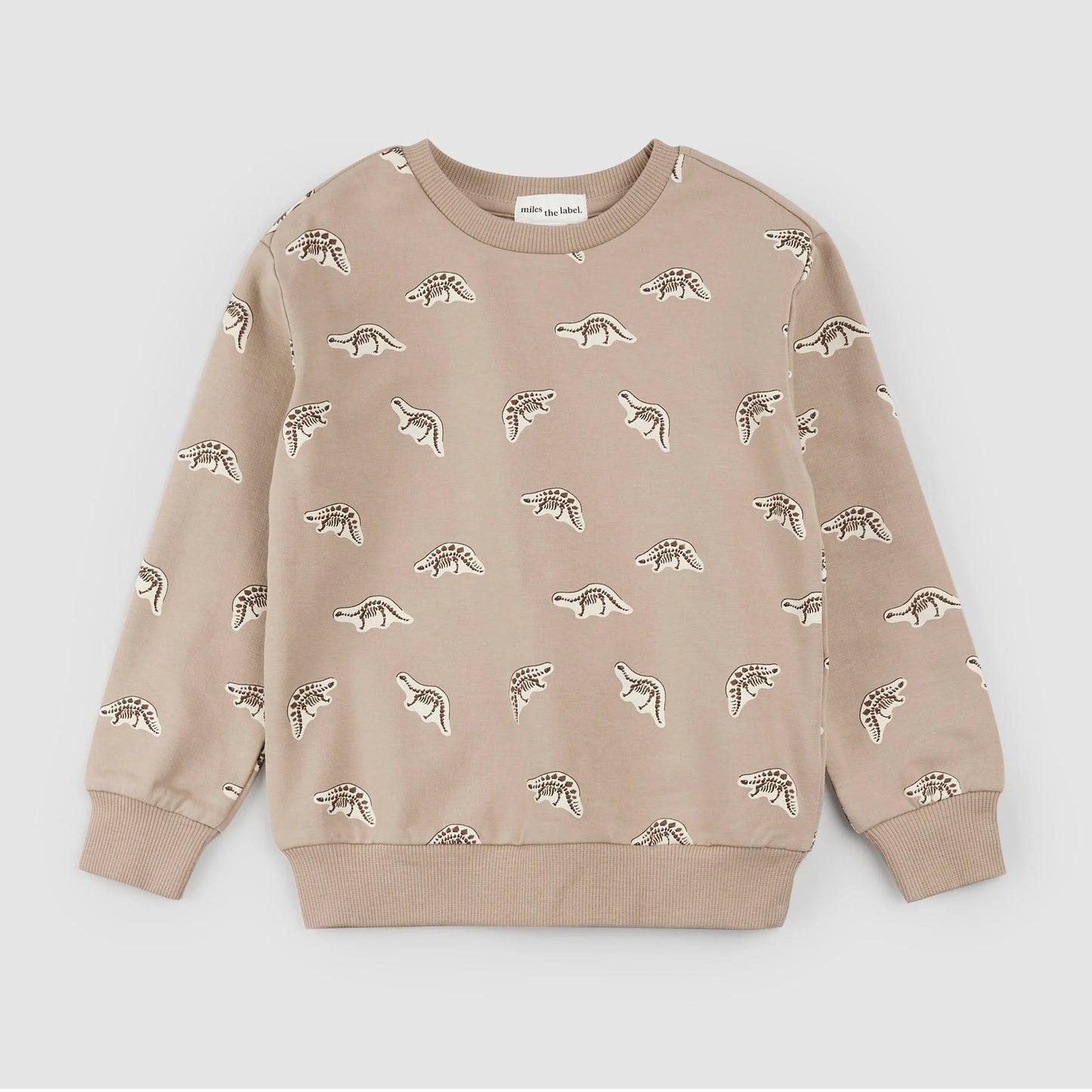 Dino Fossil Print on Taupe Sweatshirt | Miles The Label