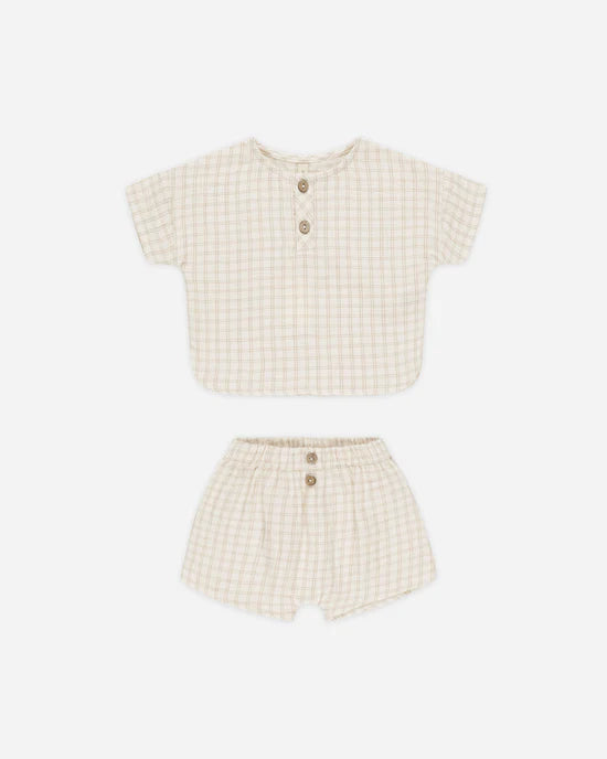 Woven Boxy Top + Short Set | Oat Check | Quincy Mae