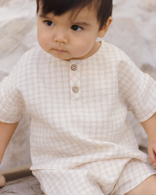 Woven Boxy Top + Short Set | Oat Check | Quincy Mae