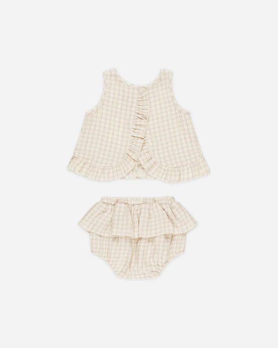 Ruffled Tulip Top + Bloomer Set | Oat Check | Quincy Mae