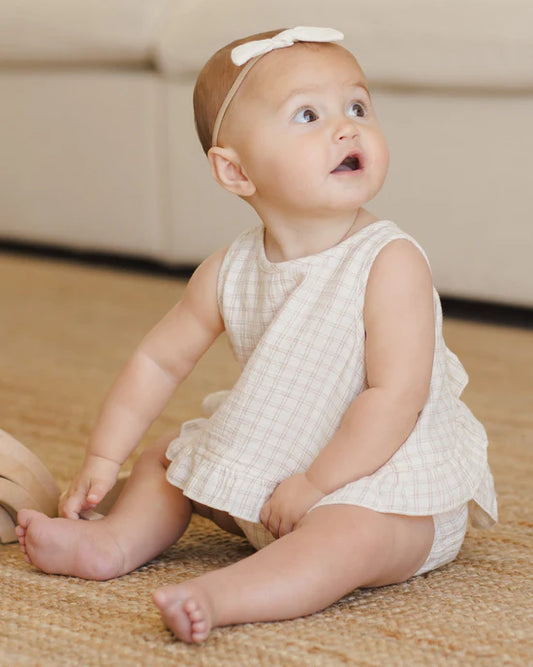 Ruffled Tulip Top + Bloomer Set | Oat Check | Quincy Mae