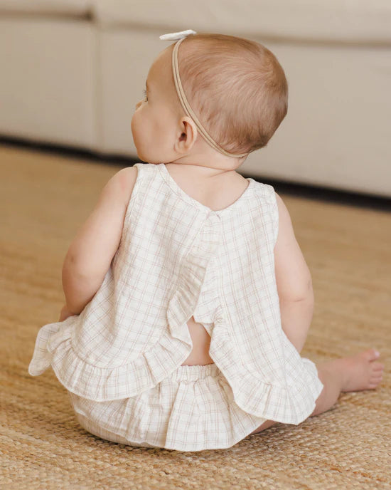 Ruffled Tulip Top + Bloomer Set | Oat Check | Quincy Mae
