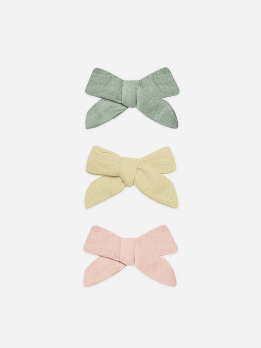 Bow W. Clip, Set Of 3 |Sage, Yellow, Melon | Quincy Mae
