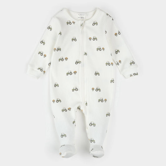 Footed Sleeper | Pear Picking Truck on Off-White | Petit Lem