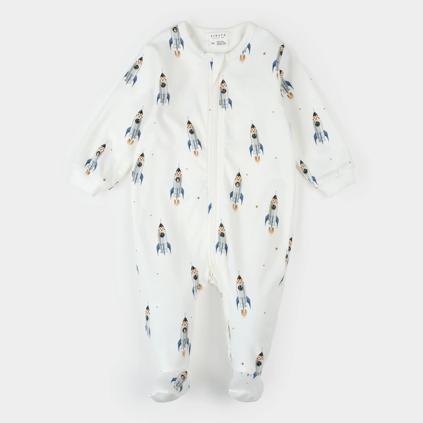 Rocket Print on Off White Footed Sleeper | Petit Lem