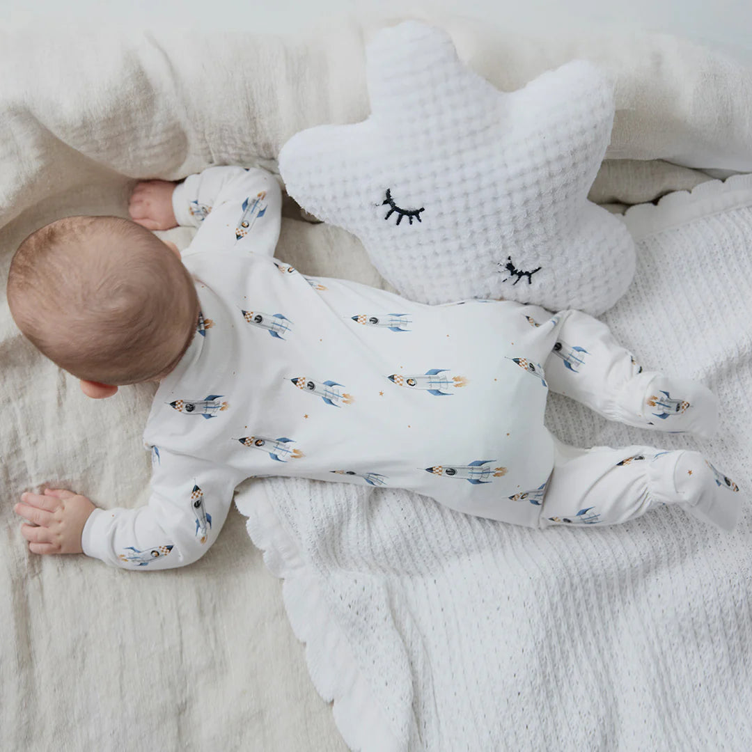 Rocket Print on Off White Footed Sleeper | Petit Lem