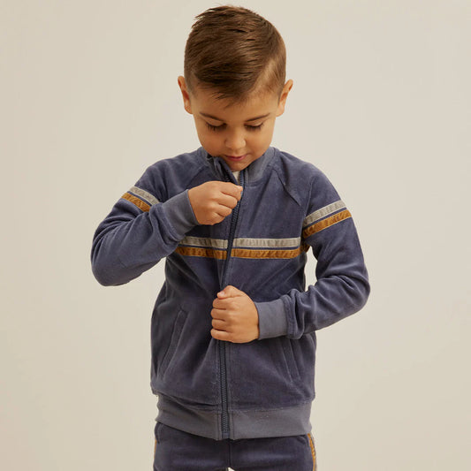 Retro Stripe Track Jacket | Blue Velour | Miles the Label