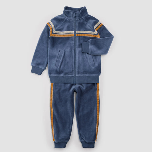 Retro Stripe Tracksuit | Blue Velour | Miles the Label