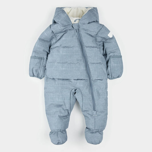 Hooded Baby Snowsuit | Dusty Blue | Petit Lem