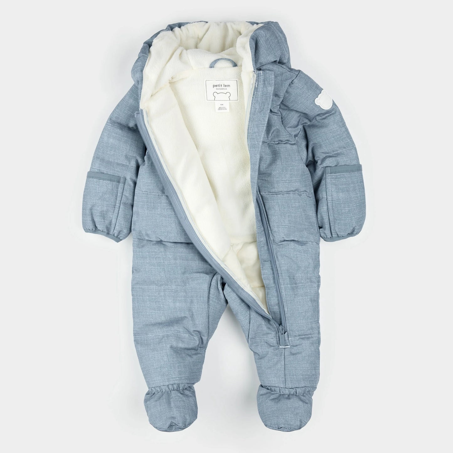 Hooded Baby Snowsuit | Dusty Blue | Petit Lem