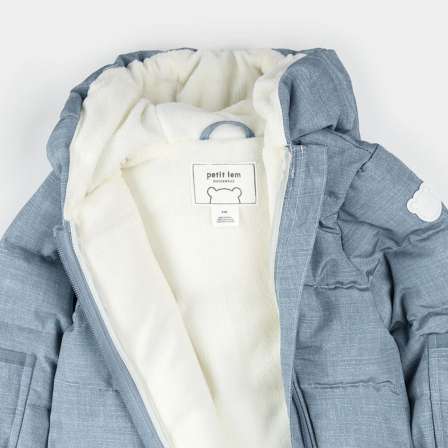 Hooded Baby Snowsuit | Dusty Blue | Petit Lem