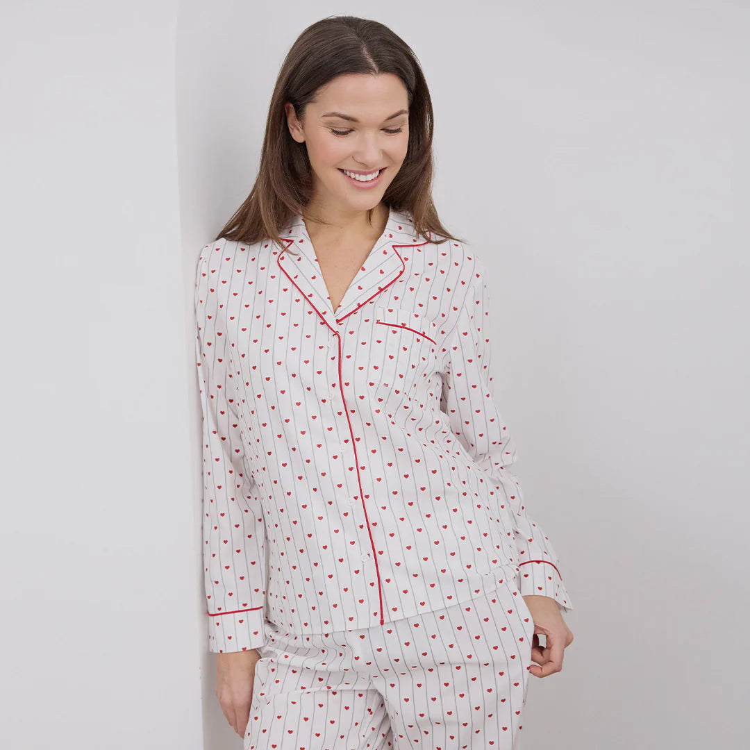 Heart Stripe on Women's Poplin PJ Set | Petit Lem
