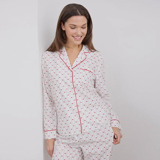 Heart Stripe on Women's Poplin PJ Set | Petit Lem