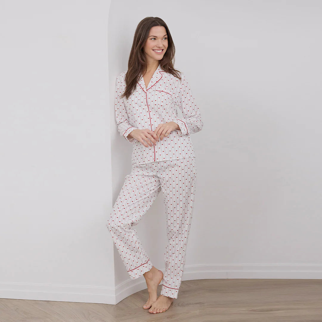 Heart Stripe on Women's Poplin PJ Set | Petit Lem