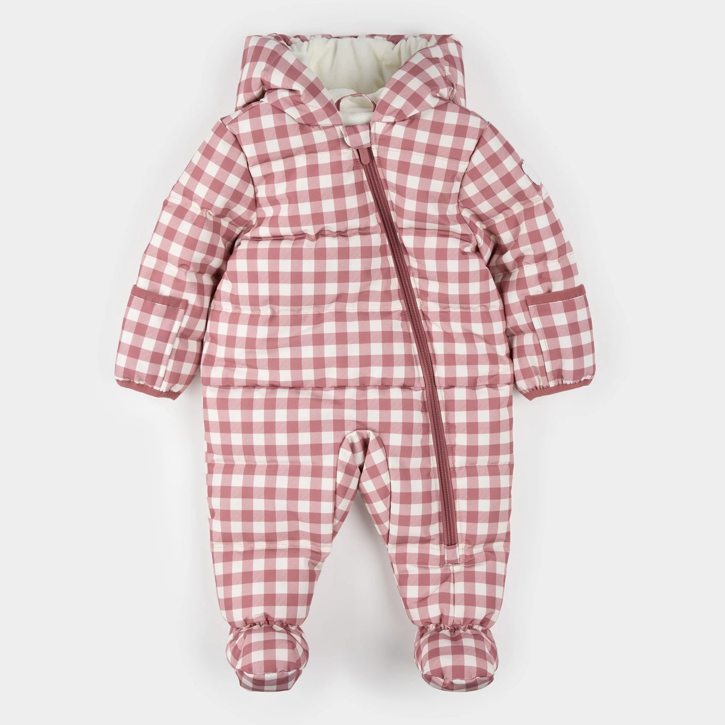 Hooded Baby Snowsuit | Plum Gingham | Petit Lem