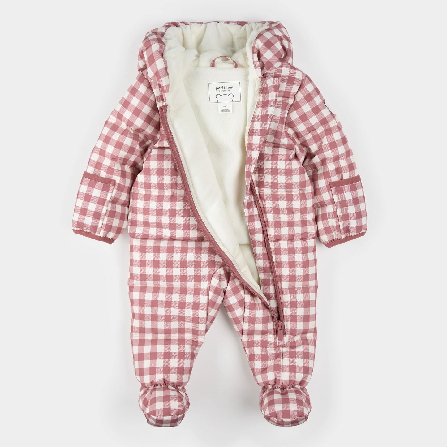 Hooded Baby Snowsuit | Plum Gingham | Petit Lem