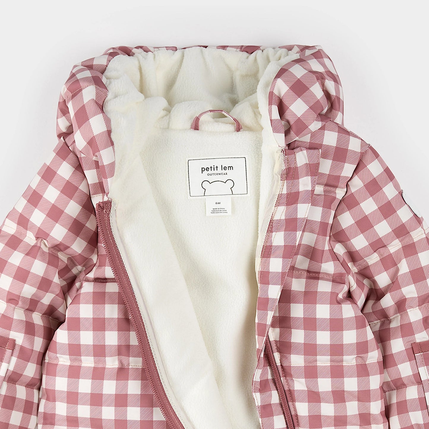 Hooded Baby Snowsuit | Plum Gingham | Petit Lem