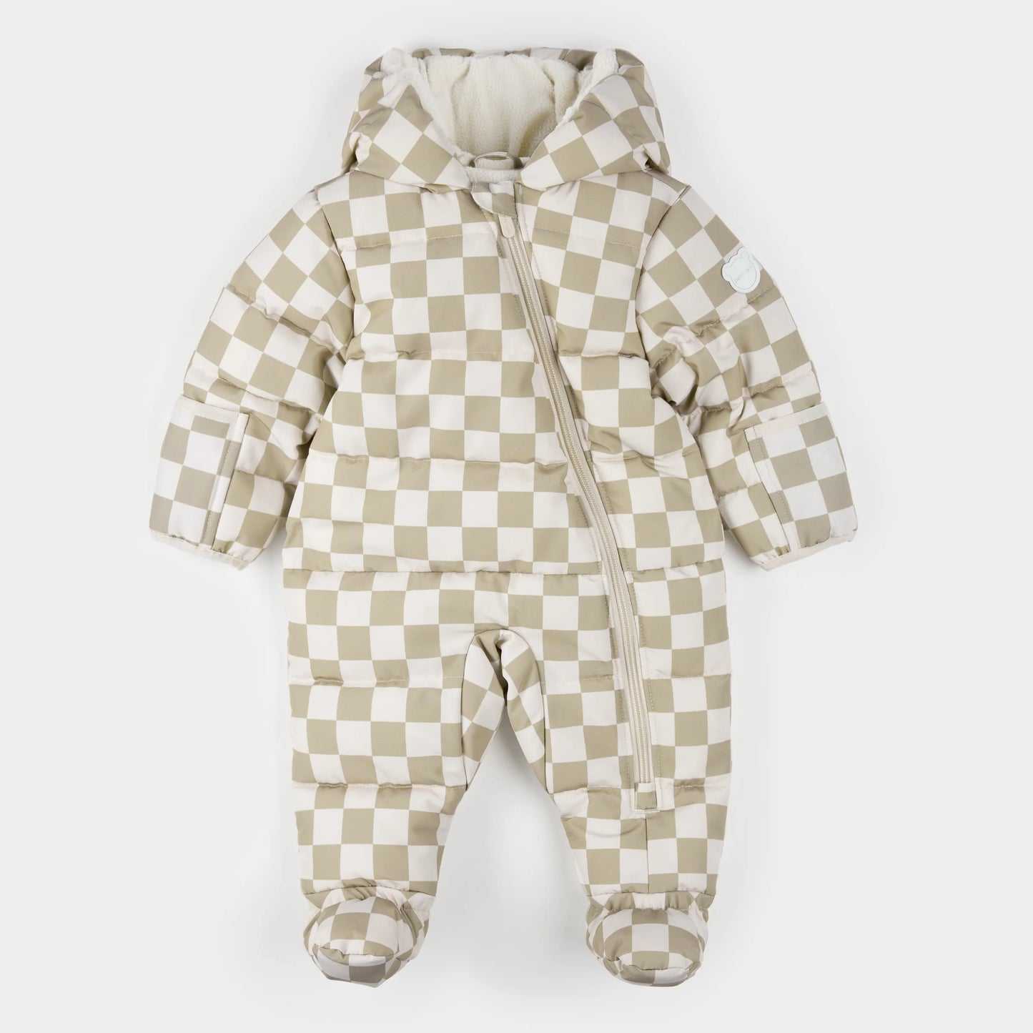 Hooded Baby Snowsuit | Crème Checkerboard | Petit Lem