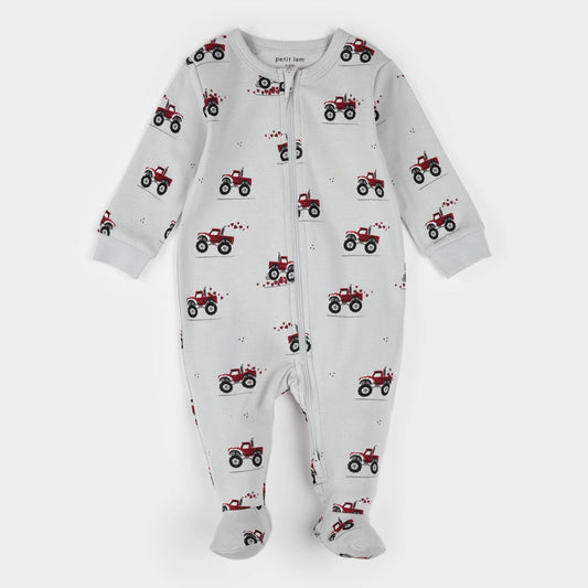 Monster Truck Love Print on Lunar Rock Footed Sleeper | Petit Lem