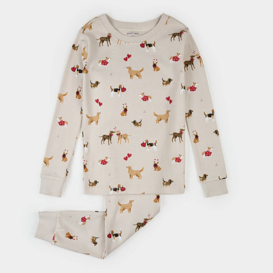 Puppy Love Print on Beige PJ Set | Petit Lem