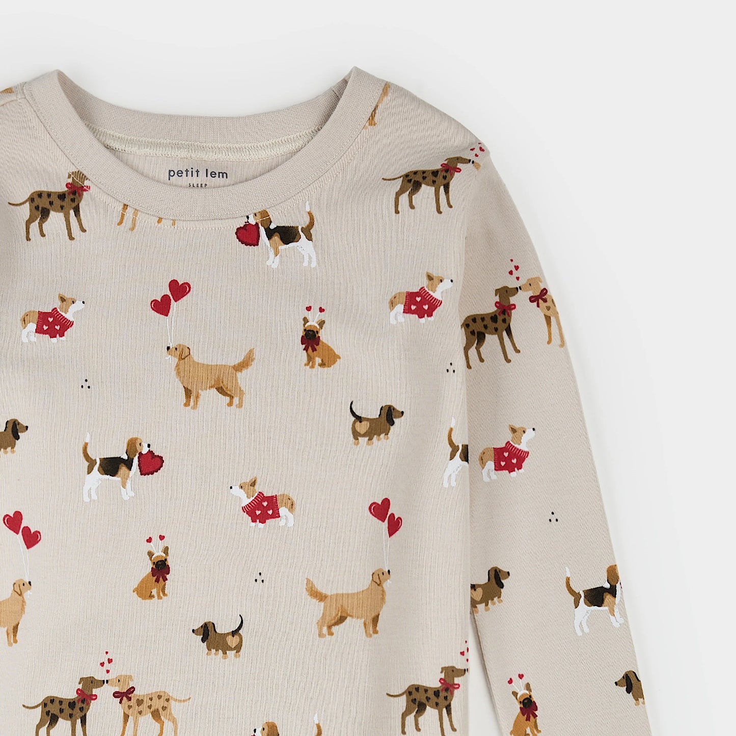 Puppy Love Print on Beige PJ Set | Petit Lem