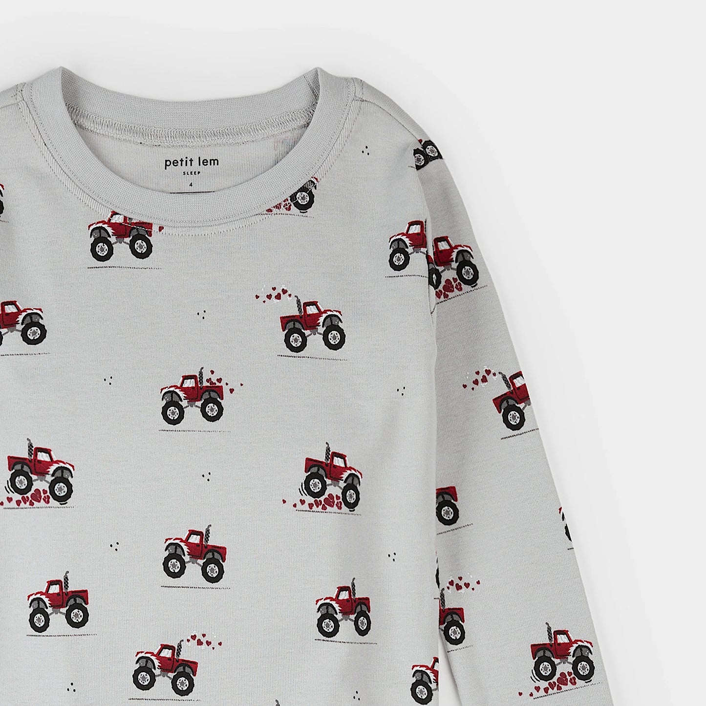 Monster Truck Love Print on Lunar Rock PJ Set | Petit Lem