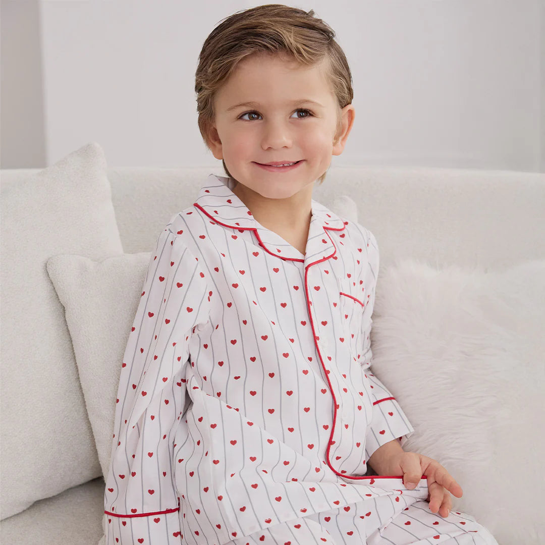 Heart Stripe on Poplin PJ Set | Petit Lem