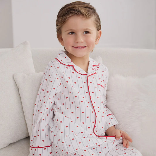 Heart Stripe on Poplin PJ Set | Petit Lem