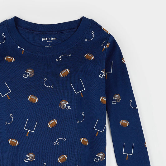 Football Play Print on Blue PJ Set | Petit Lem