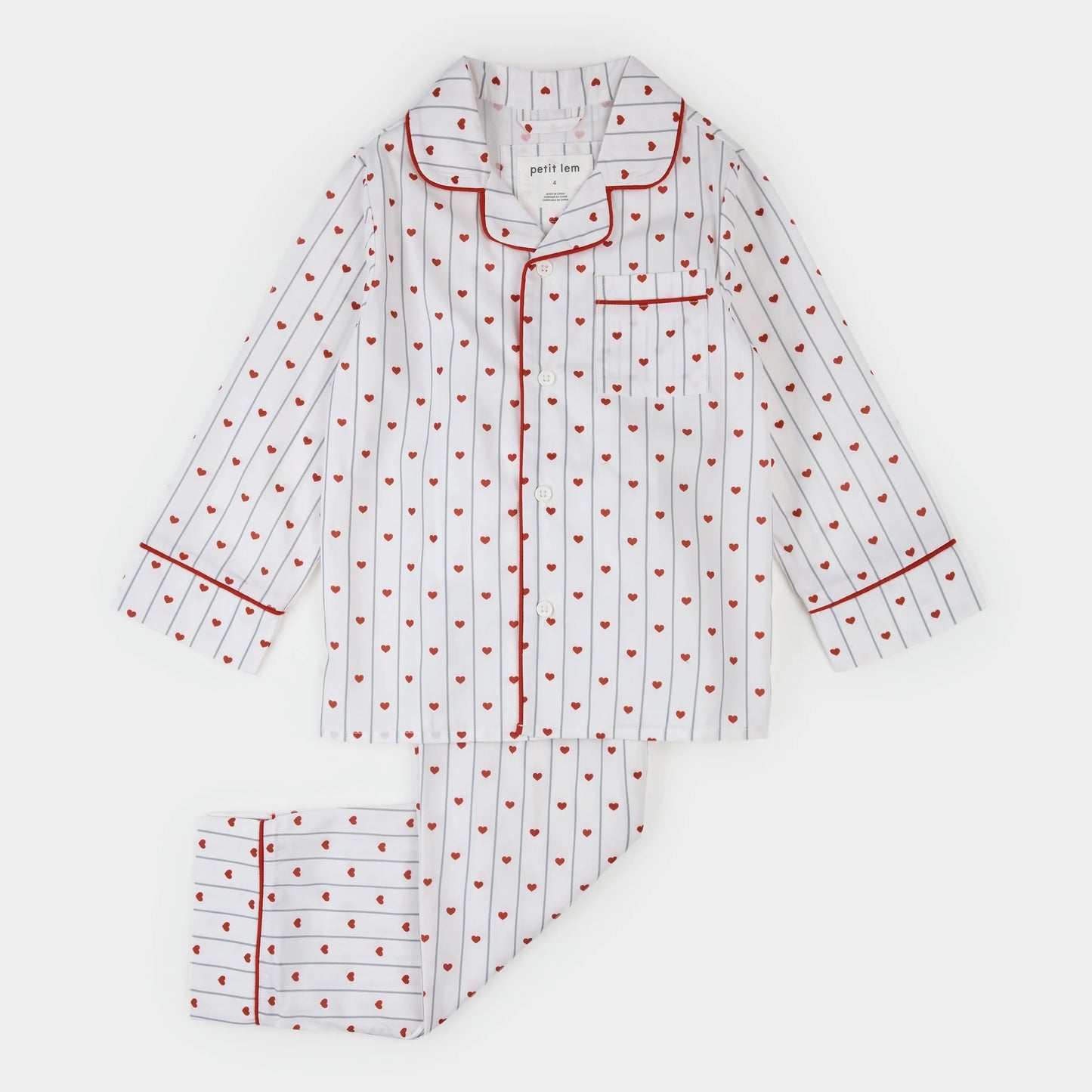 Heart Stripe on Poplin PJ Set | Petit Lem