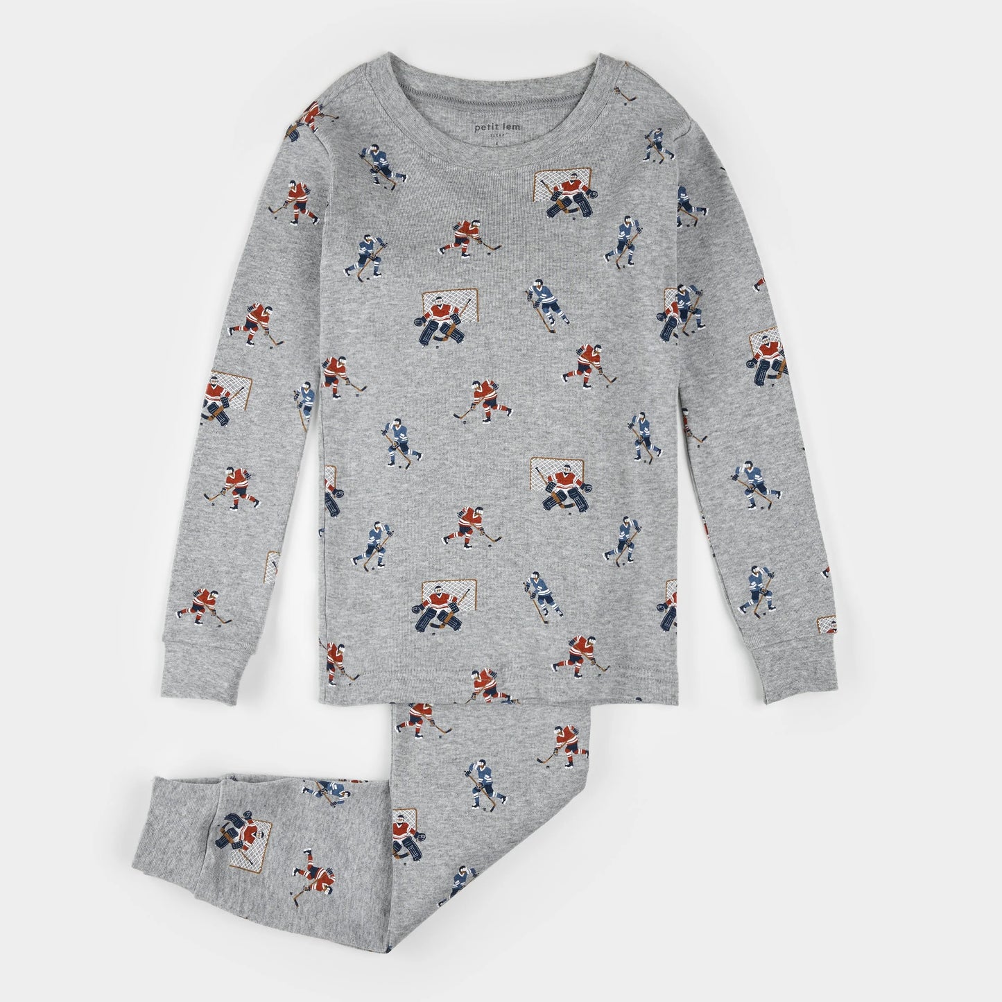 Hockey Players Print on Heather Grey PJ Set | Petit Lem