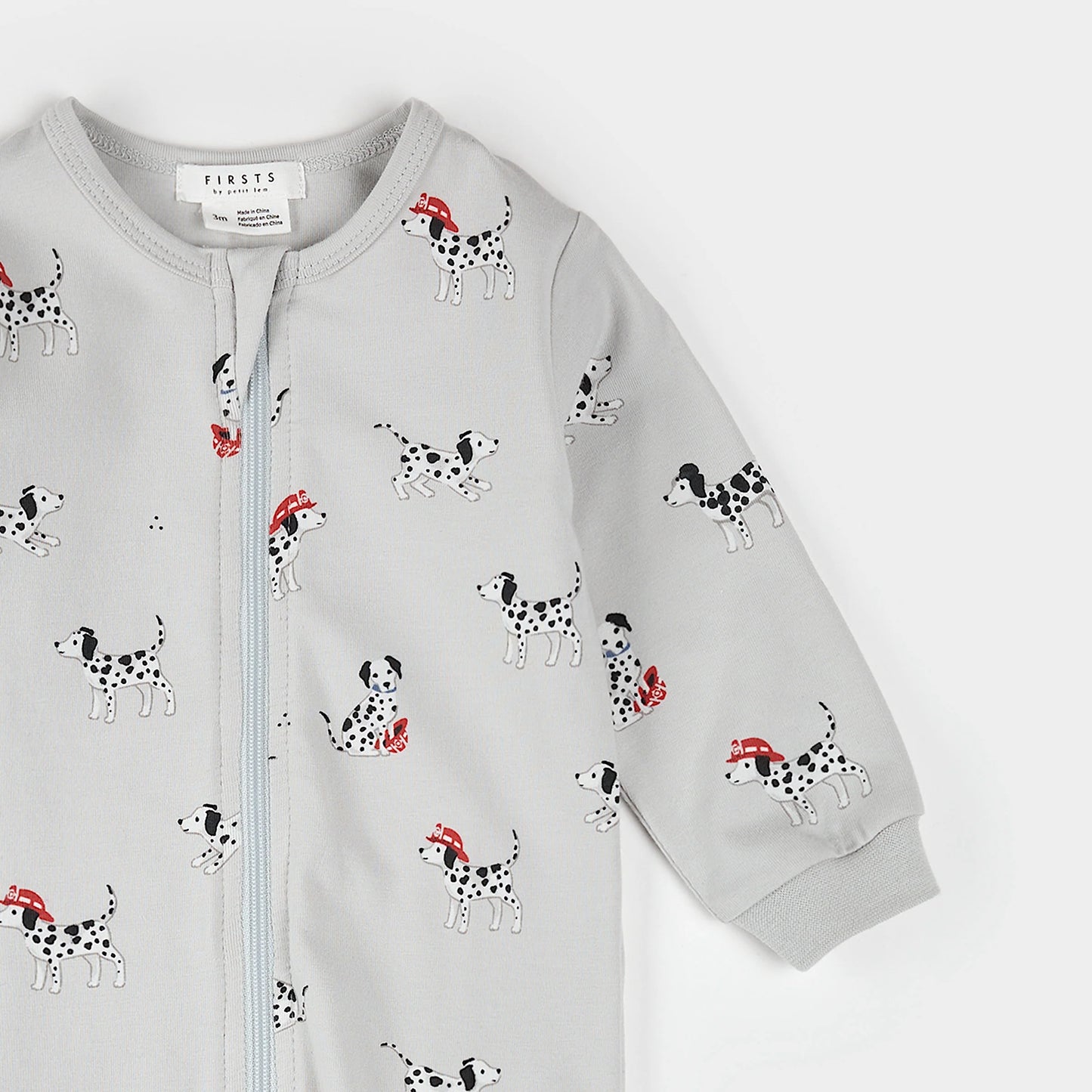 Firefighter Dalmatian Print on Light Grey Sleeper | Petit Lem