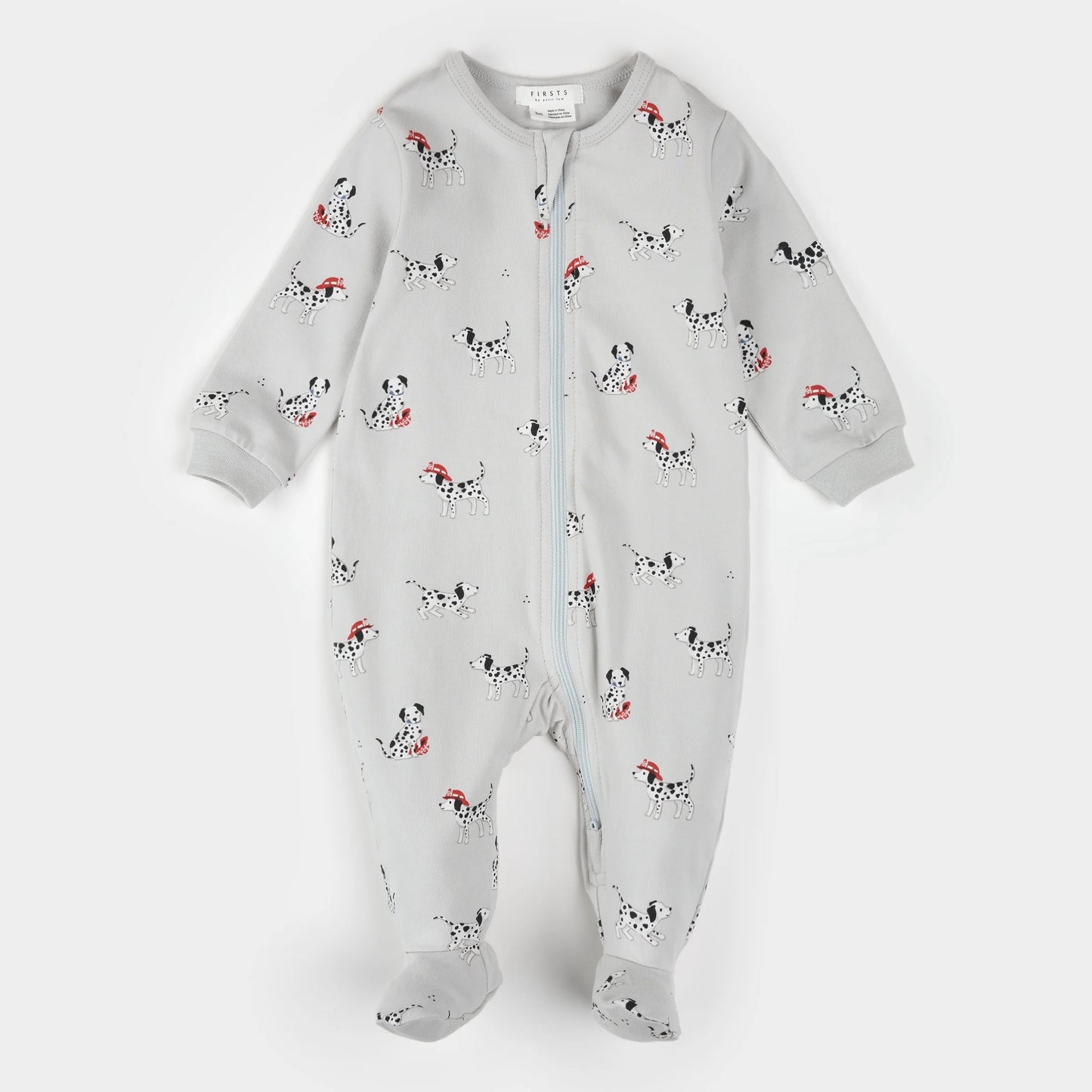 Firefighter Dalmatian Print on Light Grey Sleeper | Petit Lem