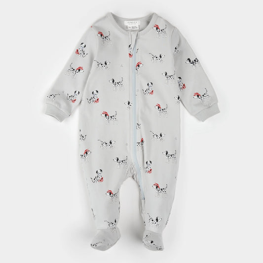 Firefighter Dalmatian Print on Light Grey Sleeper | Petit Lem