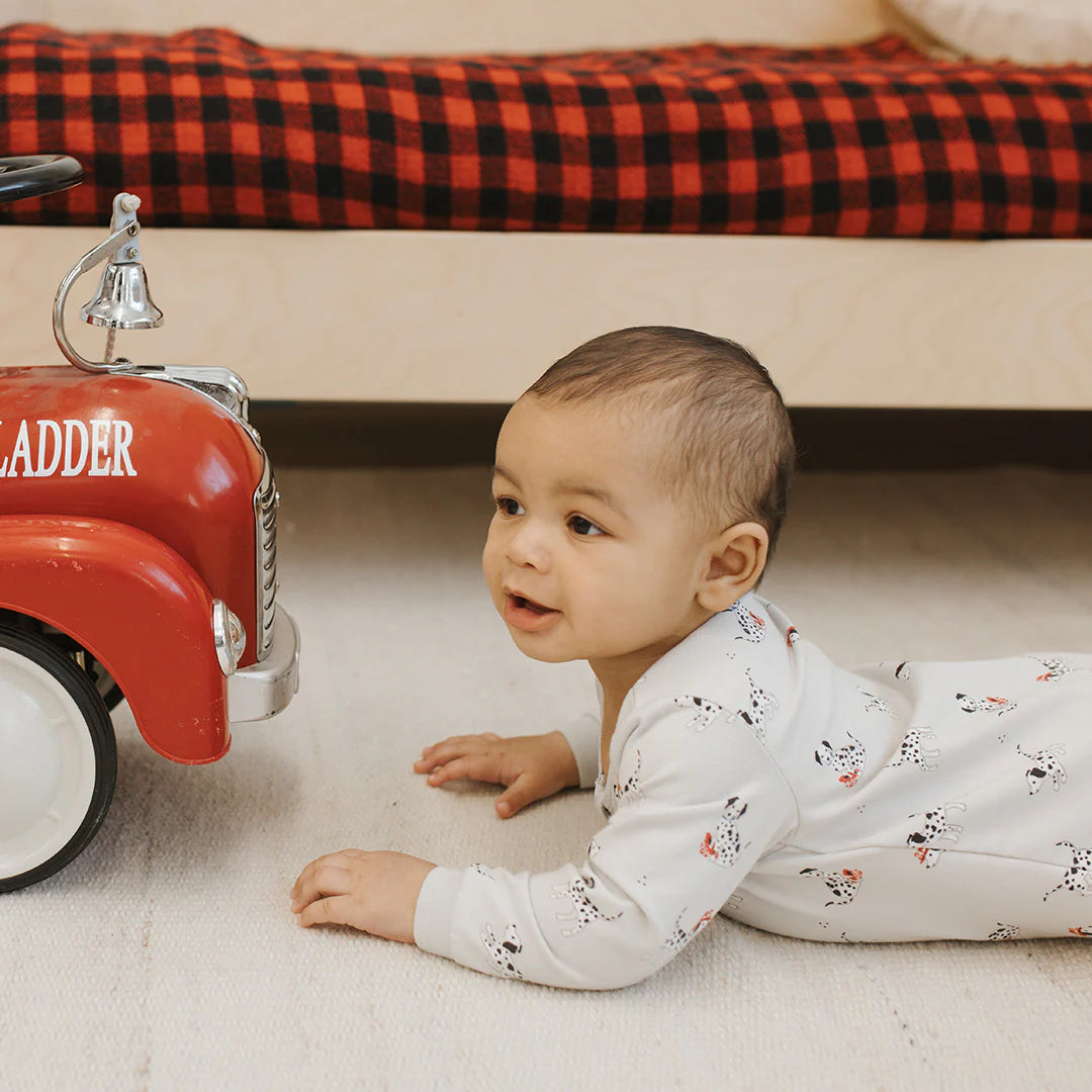 Firefighter Dalmatian Print on Light Grey Sleeper | Petit Lem