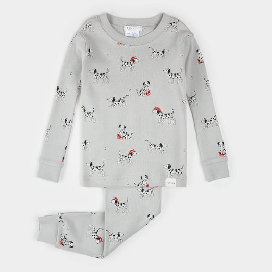 Firefighter Dalmatian Print on Light Grey Infant PJ set | Petit Lem