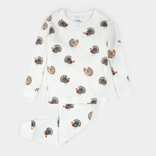 Turkey Print on Off-White Infant PJ Set | Petit Lem