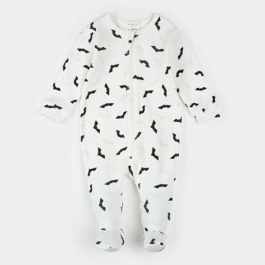 Bats Glow in the Dark Print on Off-White Sleeper | Petit Lem