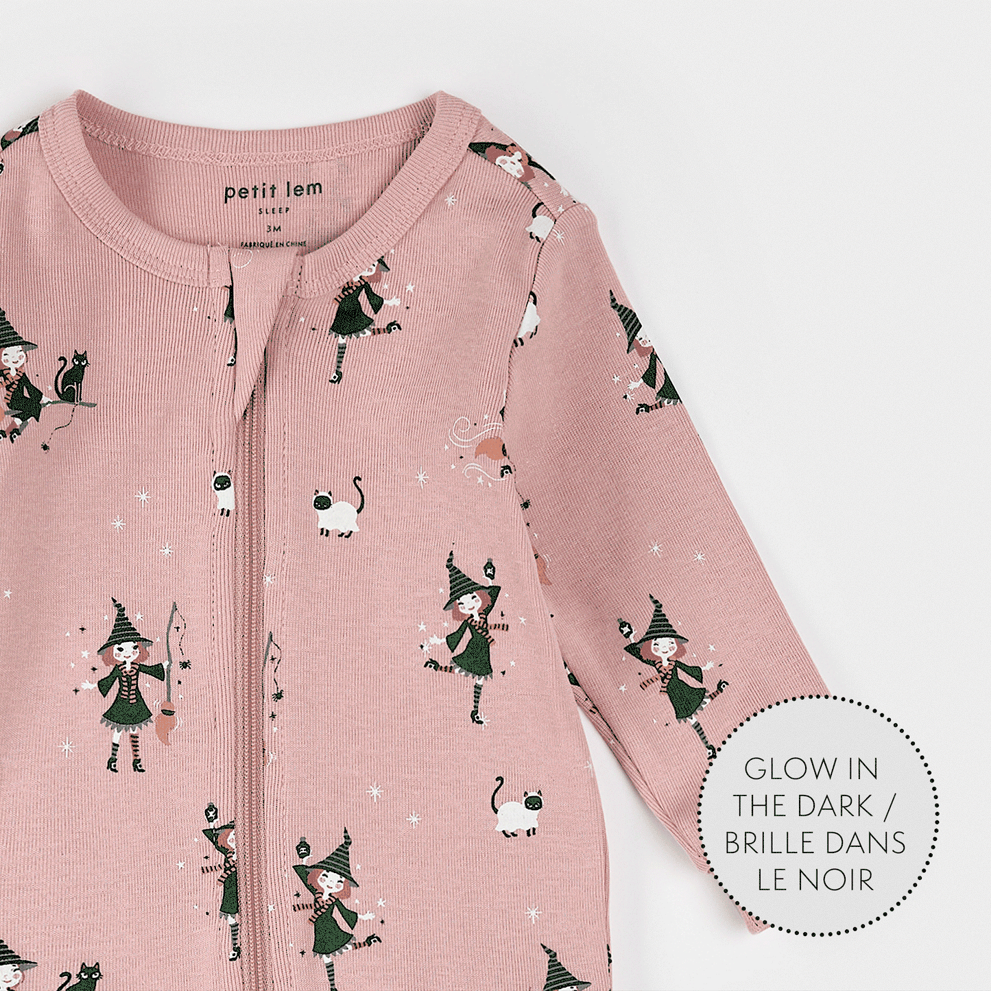 Witch Glow in the Dark Print on Pink Sleeper | Petit Lem