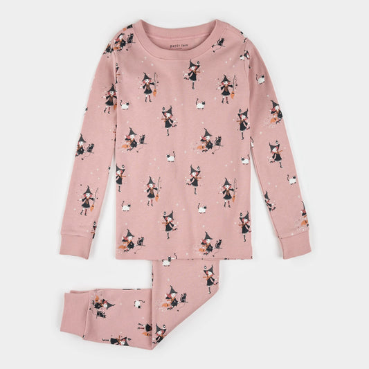 Witch Glow in the Dark Print on Pink PJ Set | Petit Lem