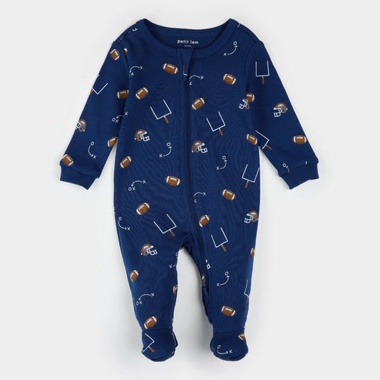 Football Play Print on Blue Sleeper | Petit Lem