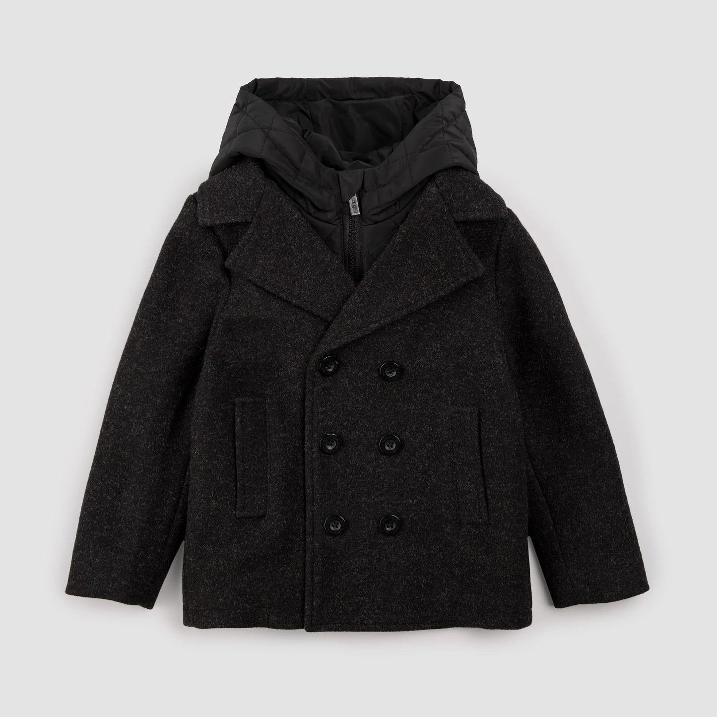 Hooded Woven Pea Coat | Dark Heather Grey | Miles the Label